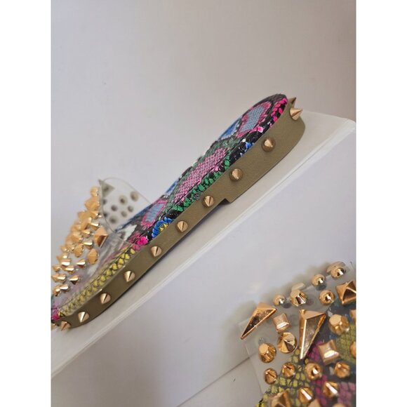 Cape Robbin Rainbow Snakeskin Spike Studded Clear Slip On Slide Sandals Shoes 7 - Picture 5 of 9